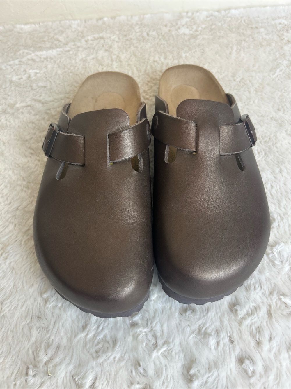 Birkenstock Sz 38 Narrow Boston Pro Dark Brown Natural Leather Regular MINT - Picture 2 of 8